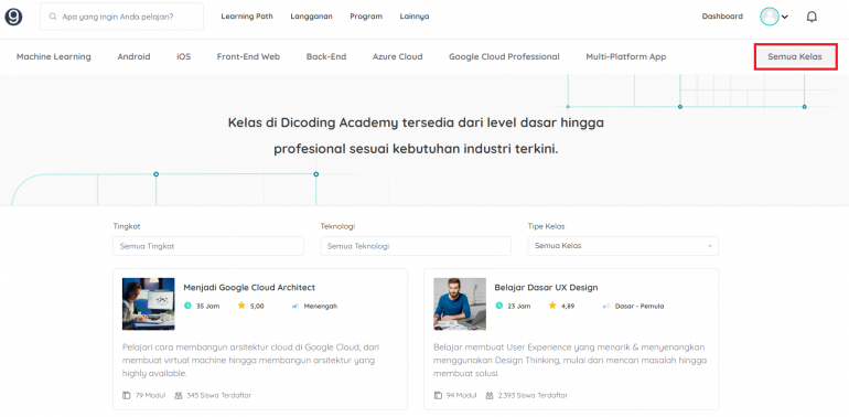 Cara Melihat Kelas-Kelas Dicoding – Dicoding's Help | Dicoding's Help