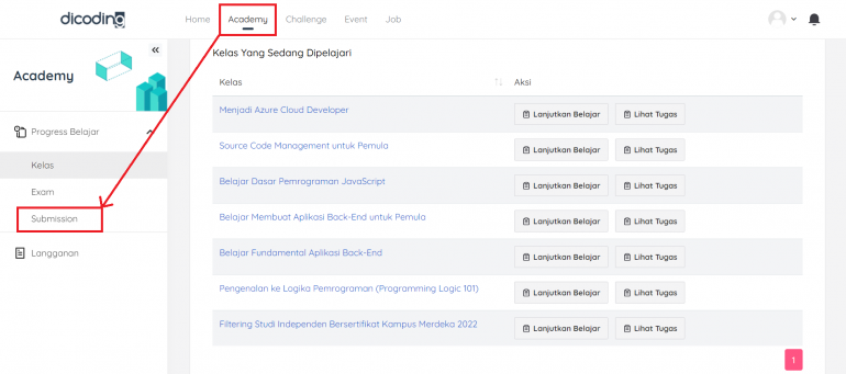 Cara Melihat Riwayat Submission Kelas – Dicoding's Help | Dicoding's Help